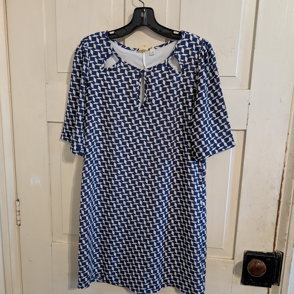 Needle & Thread Navy and White Geometric Midi Dress